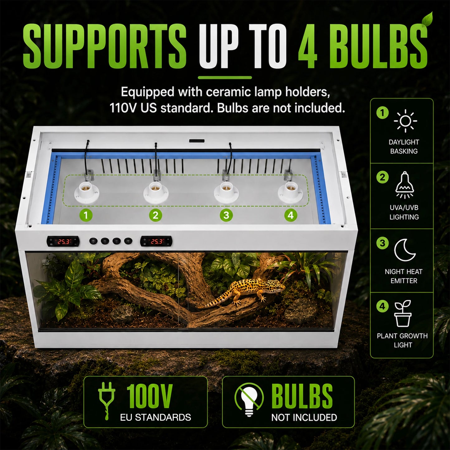 Stackable PVC Reptile Terrarium, Tempered Glass Bearded Dragon Tank – Heavy Duty Enclosure Habitat for Amphibians Reptilians Arachnids