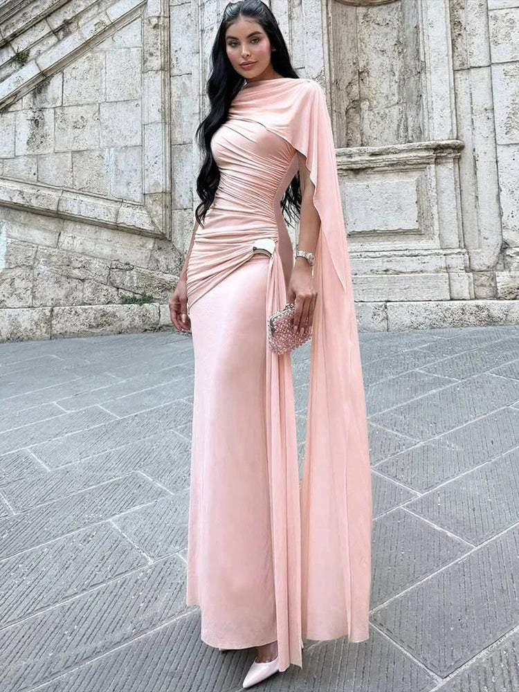 Weird Puss Elegant Party Dress Woman Ruched o-Neck Sleeveless Irregular Ribbon Metal Trim Classic Chic Birthday Banquet Vestidos