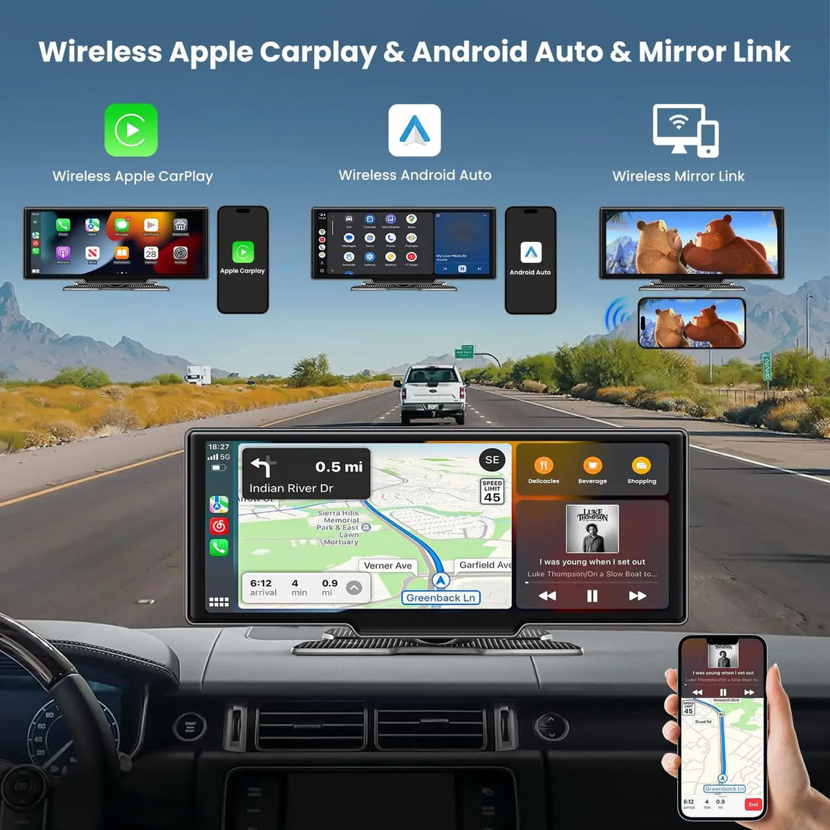 7/10.26" Wireless Carplay Screen for Car,5G Wifi Dash Cam 4K Car DVR,Android Auto Dual Lens GPS Navigation Video Recorder,FM AUX