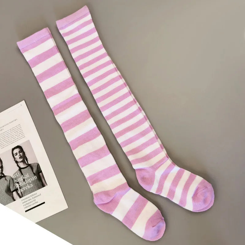 Color Striped Stockings Japanese Over Knee Socks Fashion Women Keep Warm Soks Sexy Slim Long Socks Hosiery JK Cosplay Lolita Y2k