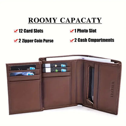 Mens Wallet Genuine Leather RFID Blocking Vintage Vertical Short Credit Card Holder Coin Purse Money Bag Slim Travel Gift