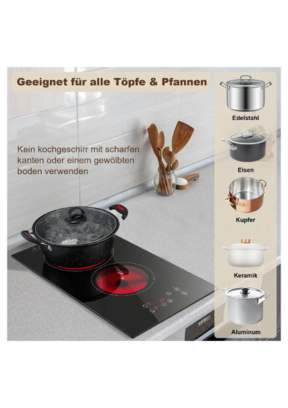 KICHPOWER 2 Plate with Plug Touch Control Glass Ceramic Hob