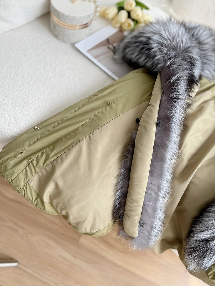 2024 Winter Women Warm Coat Oversized Real Fox Fur Collar Thick Luxury Outerwear New Fashion 90% Goose Down Jacket