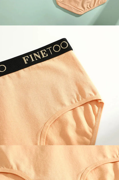 FINETOO 5Pcs Cotton Women Panties High Waist Breathable Soft Ladies Underwear Elastic Waistband Briefs S-XXL Comfortable Briefs