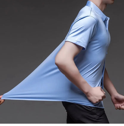 High Quality Dress Shirts For Men Business Casual Seamless Wrinkle Resistant Button Soft Elastic Luxurious Male White Clothing