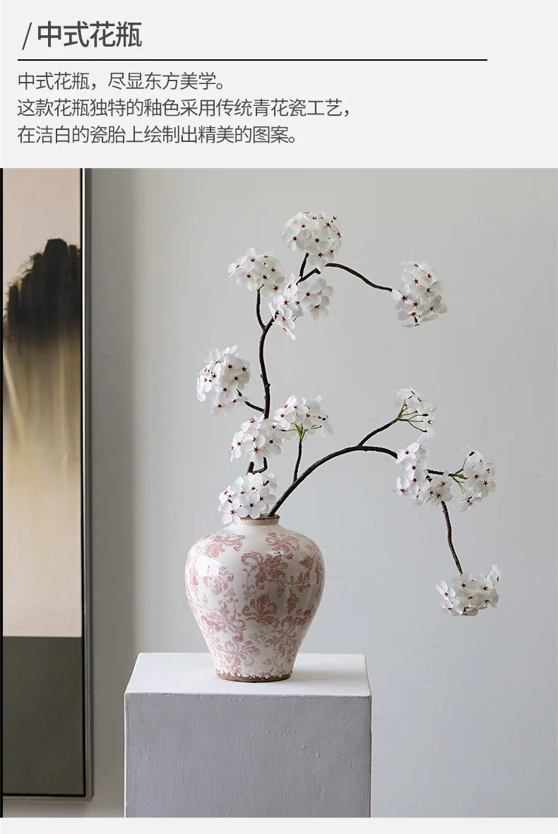 Blue and White Porcelain Vase Flower Vase Chinese-style Retro Porcelain Jars Ceramic Pot Flowerpot Home Decoration Accessories