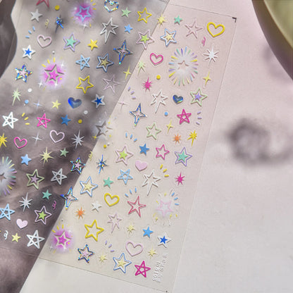 Grid Patterned Star Bowknot Cherry Polka Dot Line Colorful Geometric Five-pointed Star Adhesive Nail Art Sticker Manicure Decal