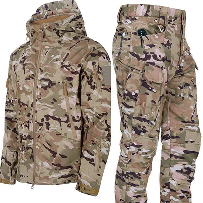 New Men's Winter Jacket Tactical  Sets Fleeced Sharkskin Windproof Waterproof Padding Suits Paintball Uniform Pockets Camo