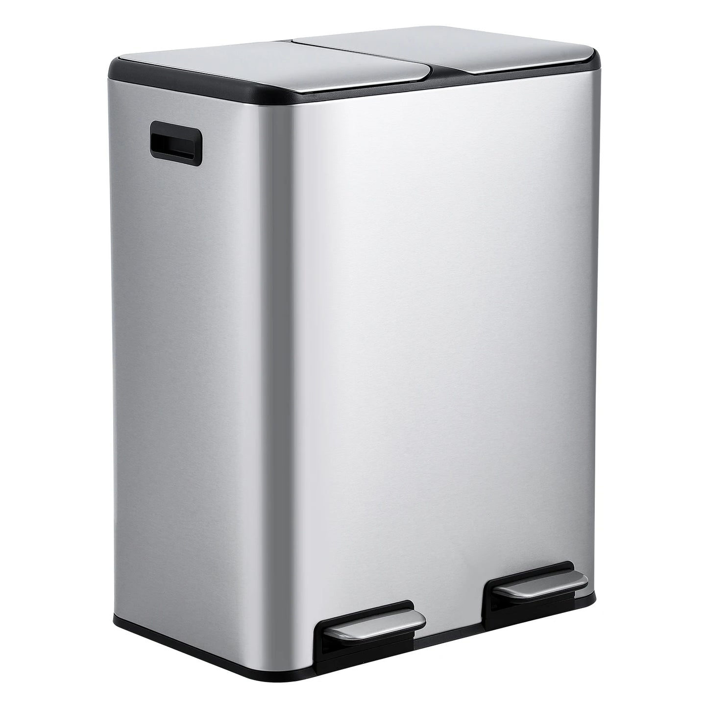 2 * 30L Stainless Steel TrashCan Dual Classification Foot Pedal Bins - Soft Close Lid/Removable Liner Buckets Recycling Solution