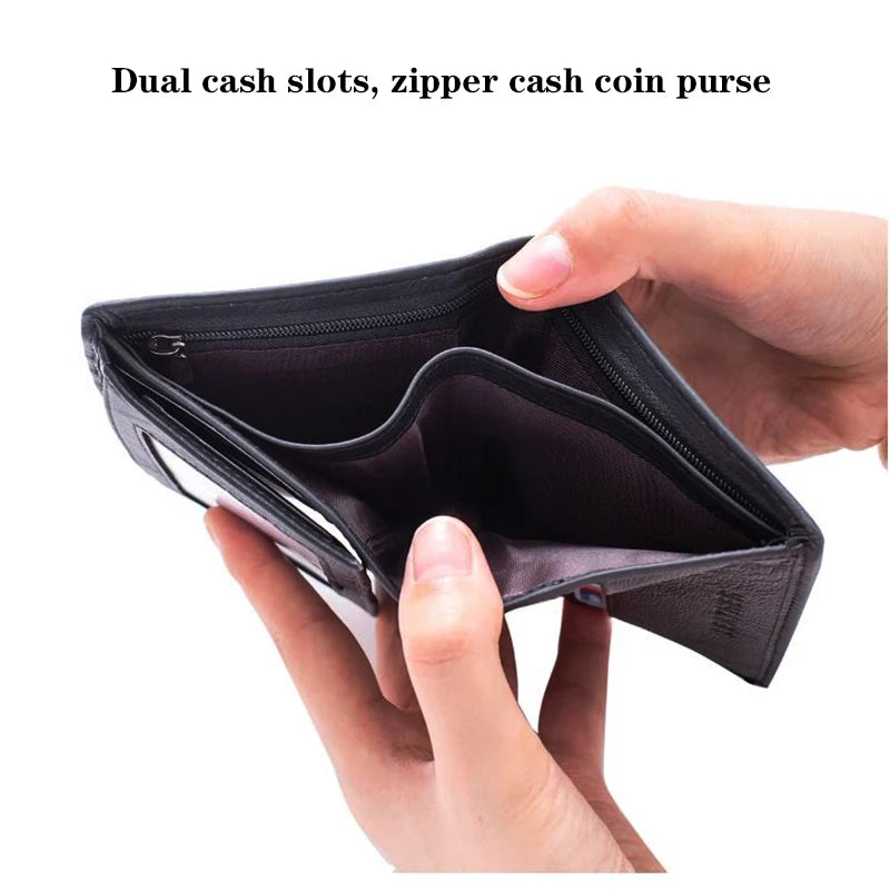 Men Wallet Genuine Leather Wallets for Men Zipper Purse Vertical Business Wallets RFID Anti-Theft Credit Card Holder Money Bag