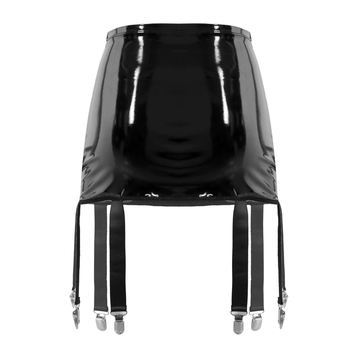 Women's Garter Straps Pencil Skirts Patent Leather Wet Look Garter Belt Short Mini Skirts with Buckle Clips Sexy Clubwear Party
