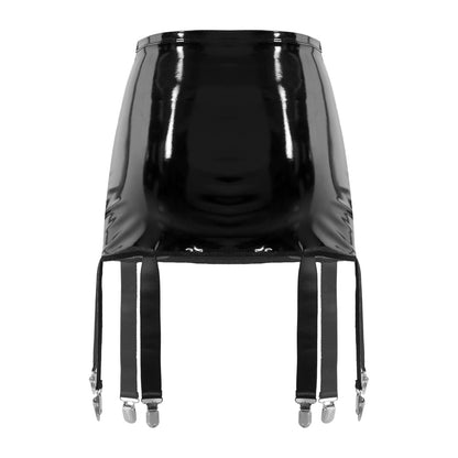 Women's Garter Straps Pencil Skirts Patent Leather Wet Look Garter Belt Short Mini Skirts with Buckle Clips Sexy Clubwear Party