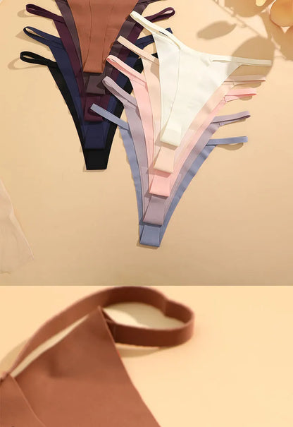 4PCS/Set Silk Seamless Thongs for Women Sexy Low Rise Panties Female Ultra Thin Breathable Underwear G-String T-Back Underpants