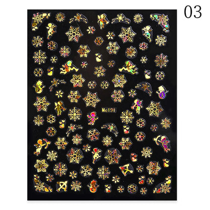 1PCS New Christmas Decorations 2023 New Year Nail Stickers Press on Nails Laser Snowflake Christmas Tree 3D Nail Decal