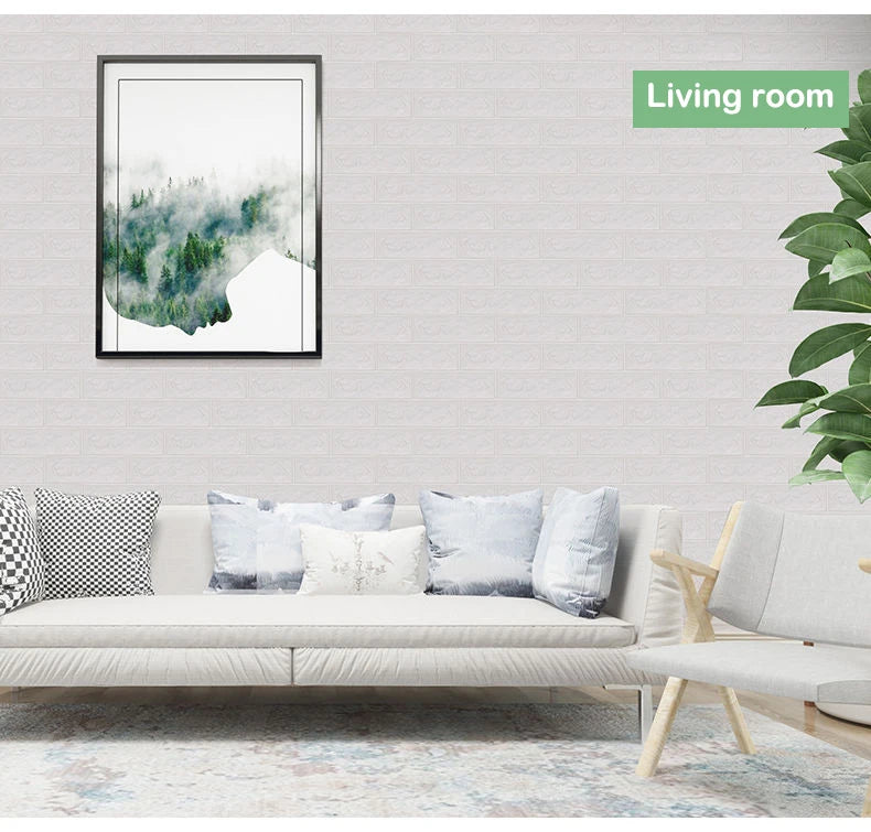 Self Adhesive PVC Waterproof Wallpaper For Home Decoration Peel and Stick 3D Foam Faux Brick Pattern Wall Stickers 70cmx2m