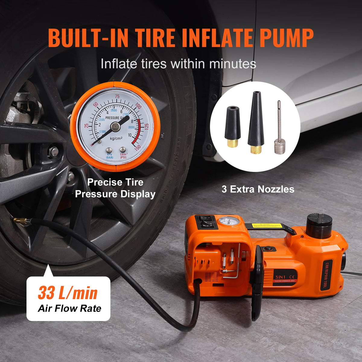 SucceBuy 5T Electric Car Jack Hydraulic Car Jack with Built-in Inflatable Pump LED Light Car Jack for SUV MPV Truck Change Tire