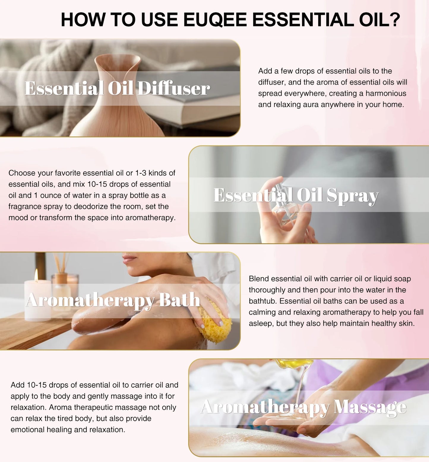 EUQEE Floral Essential Oils Set Of 6 Bottles For Diffuser,Candle Making-Rose Lavender Ylang Ylang Jasmine Geranium Chamomile
