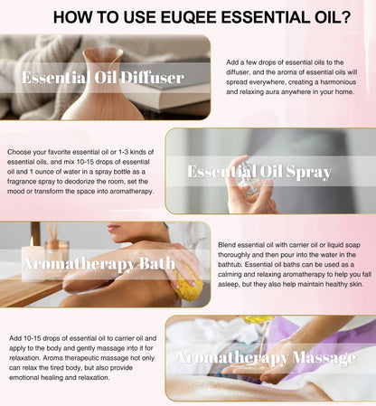 EUQEE Floral Essential Oils Set Of 6 Bottles For Diffuser,Candle Making-Rose Lavender Ylang Ylang Jasmine Geranium Chamomile