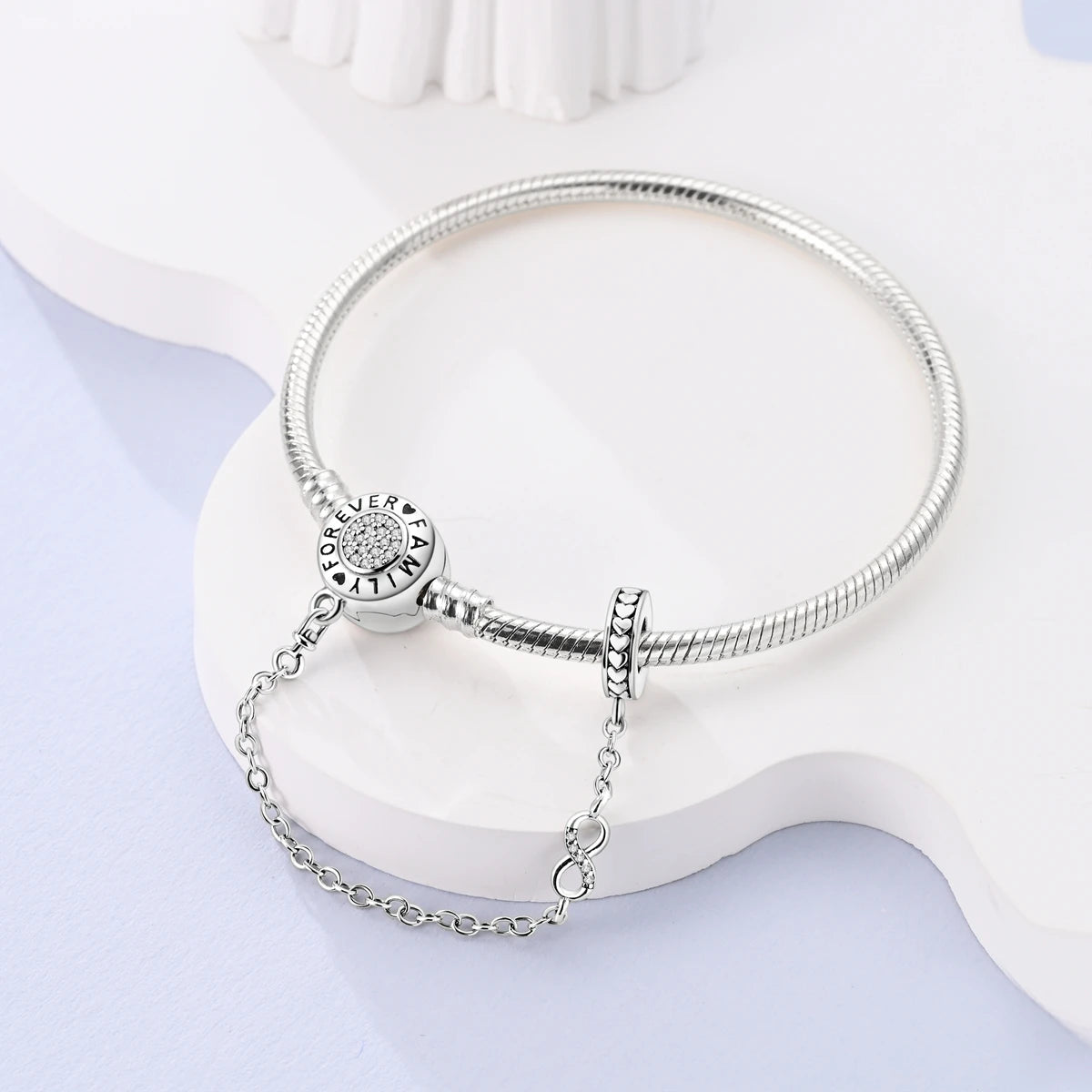 New Charm Bracelet 925 Silver Heart Shape Holy Mother Snake Chain Clasp Bracelet Fit Original Bead DIY Fashion Jewelry