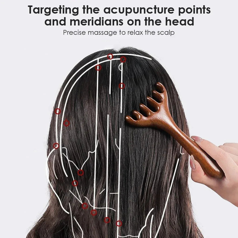 Lymphatic Contour Face Brush & Wooden Meridian Massage Comb Anti-static 6-Claw,Jawline Sculpting,Drainage Massager for Face&Head