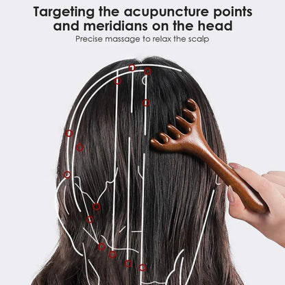 Lymphatic Contour Face Brush & Wooden Meridian Massage Comb Anti-static 6-Claw,Jawline Sculpting,Drainage Massager for Face&Head
