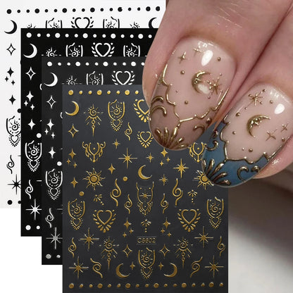 4pcs/set Roman Letters Nail Stickers 3D Black/White/Gold/Silver Alphabet Adhesive Nail Decasl English Letters DIY Manicure Decor