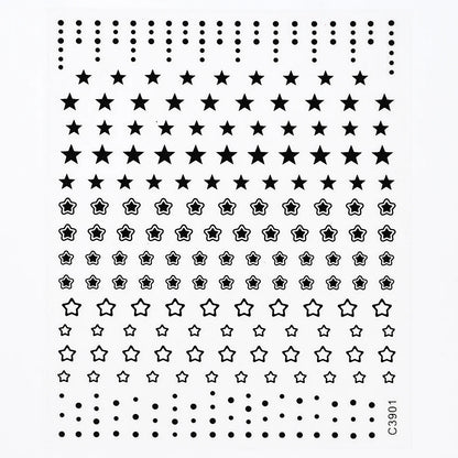 Black White Star 3D Nail Art Sticker Y2K Pentagram Self-Adhesive Decals Laser Shiny Glitters Starlight Manicure Ornaments Slider