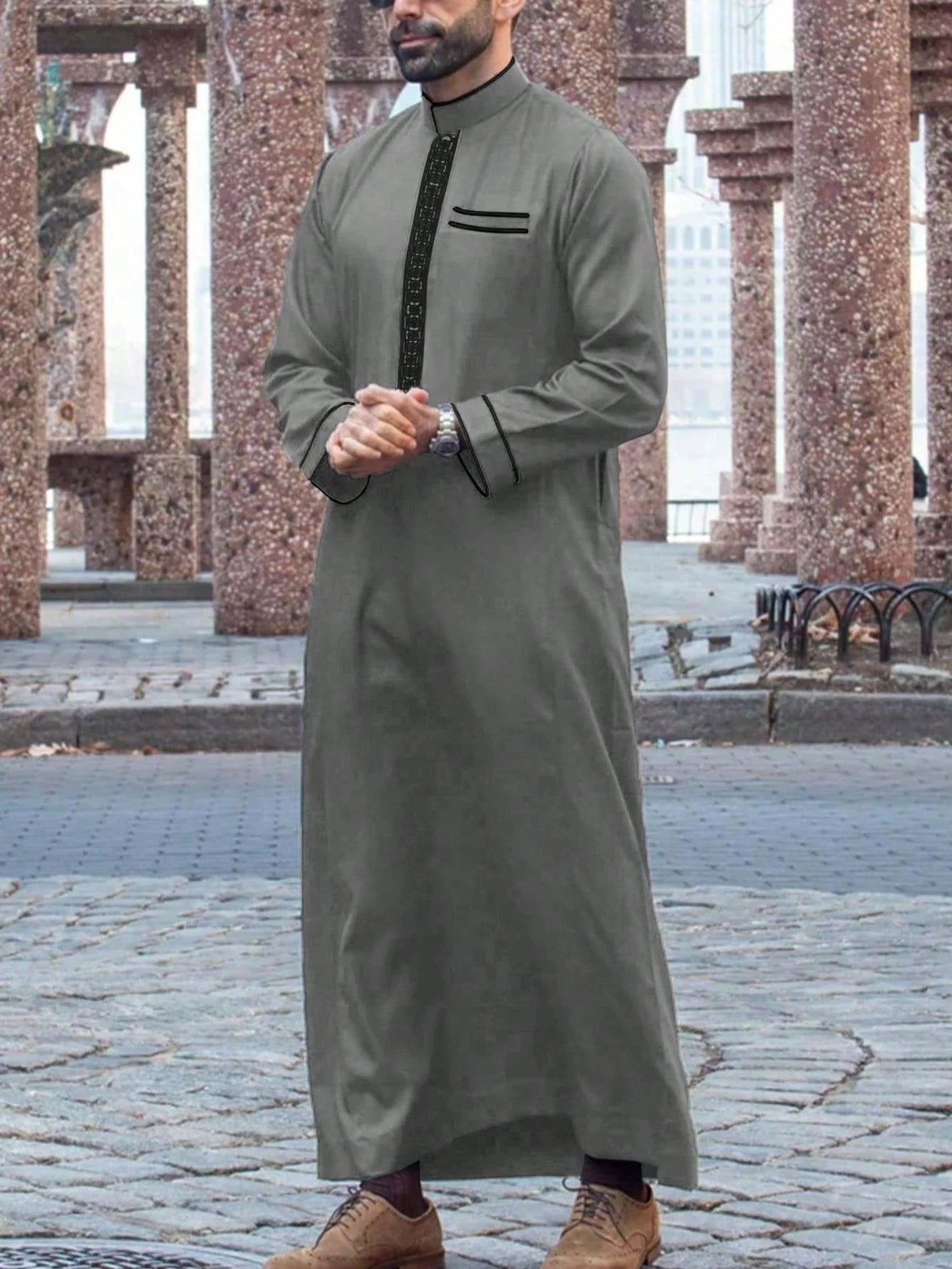 Islamic Men's Traditional Clothing Long Sleeve Embroidered Stand Collar Loose Men's Robe Arabic Ethnic Style Men's Casual Forma