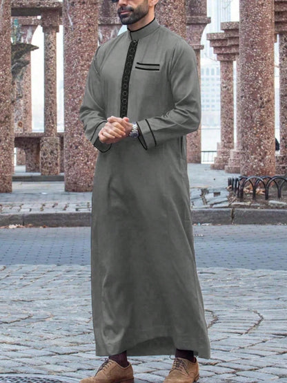 Islamic Men's Traditional Clothing Long Sleeve Embroidered Stand Collar Loose Men's Robe Arabic Ethnic Style Men's Casual Forma
