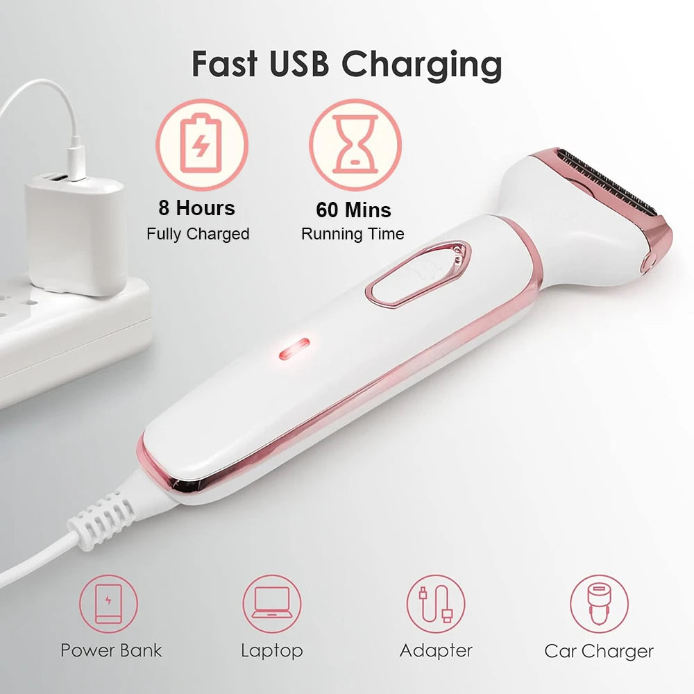 Electric Razor for Women Leg Body Hair Shaver Bikini Underarm Epilator Painless Facial Mustache Trimmer Portable Hair Remover