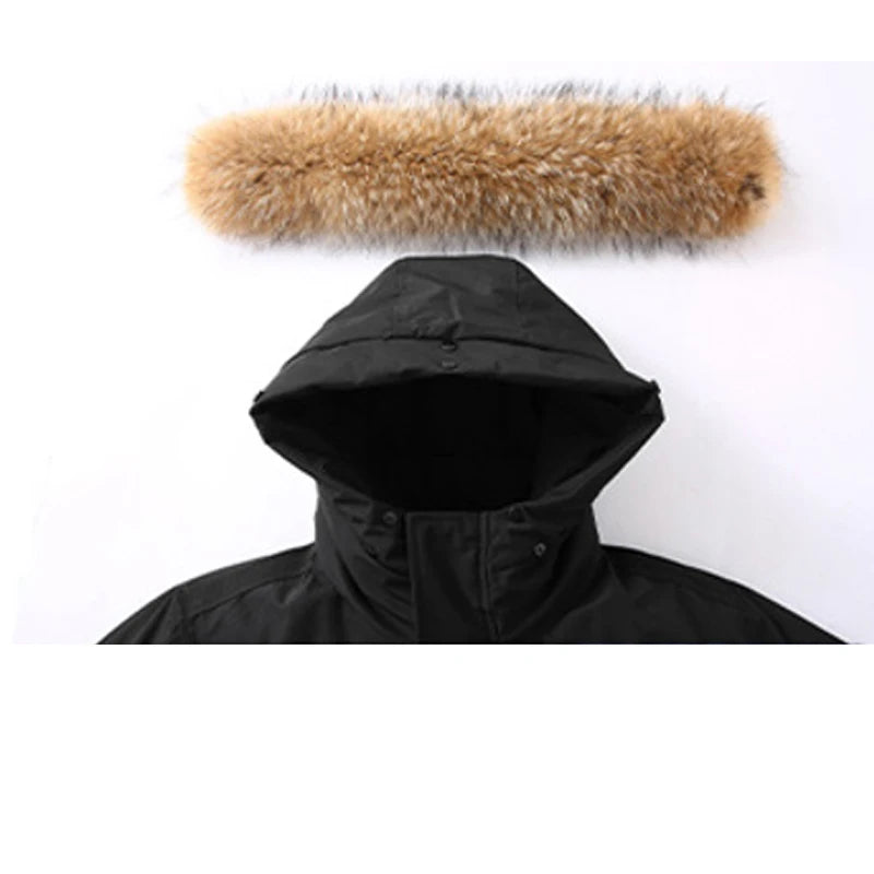 -30 Degree Down Parkas Men Windproof Hooded Thicken Multi-pocket Down Coat Casual Fashion Thick Warm Embroidered Design Parka