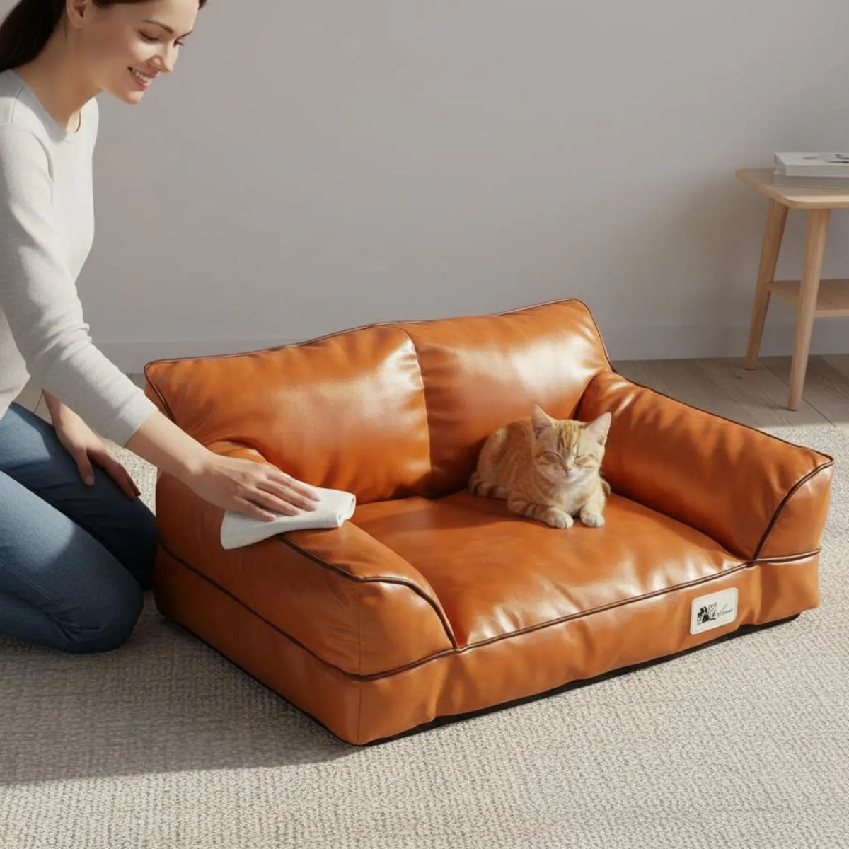 Leather Pet Sofa Bed Non-Stick Hair Cat Sofa for Felines