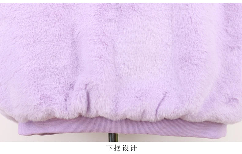 Nerazzurri Autumn Winter Sweet Cute Kawaii Soft Thick Warm Faux Fur Coat Women with Bunny Ears Cute Fluffy Jacket Hoodie 2024