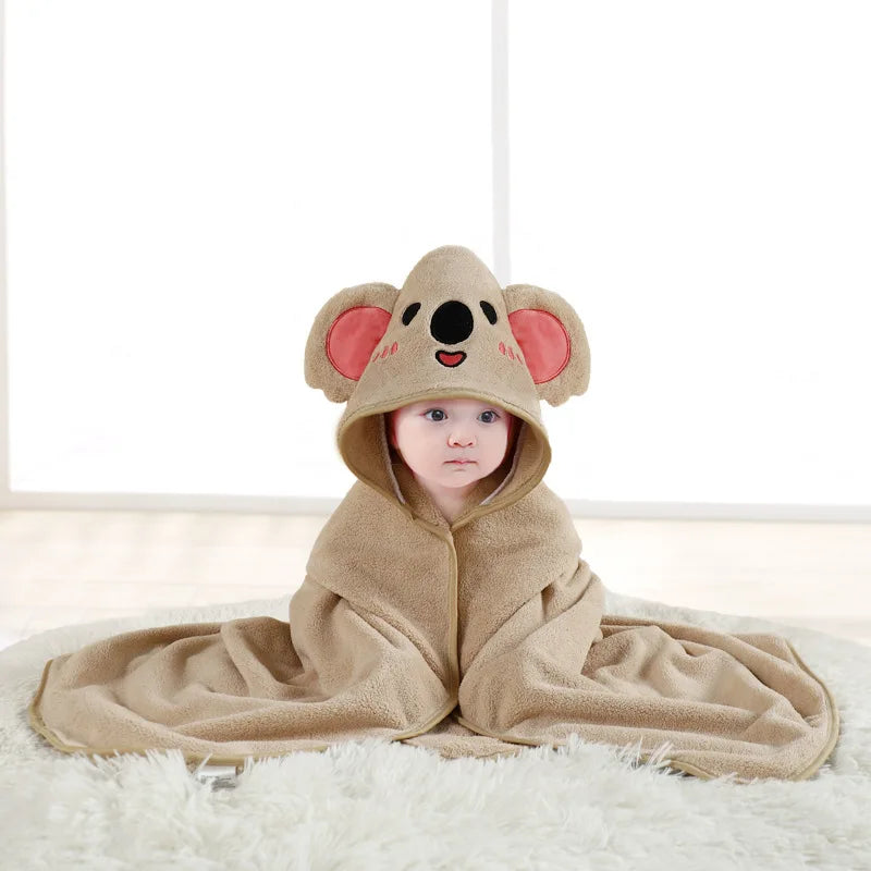Toddler Bathrobe Infant Bath Towel Boy Girl Blankets Swaddle With Hood Cartoon Coral Fleece Towel Blanket Newborn Kids Bedding