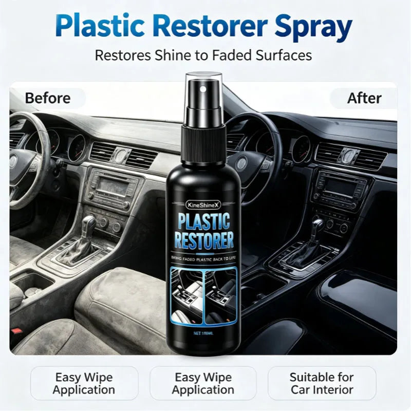 Professional Car Plastic Restorer Spray Refreshes Shine for Dashboard Door Trim Seats 100ml