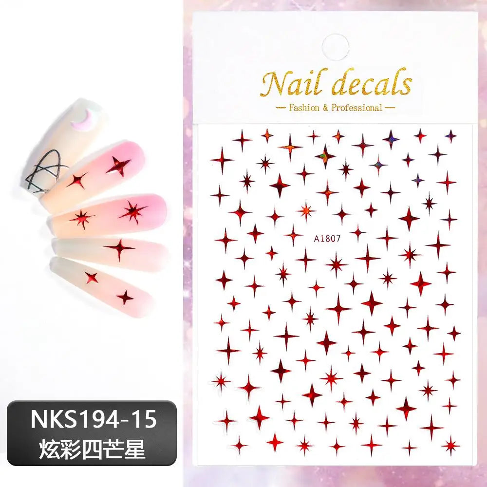 3D Laser Silver/Rose Gold Hollow Cross Star Nail Art Stickers Design Self-Adhesive Hollow Cross Star Nail/Body Art Decor Sticker