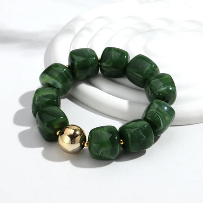 Acrylic Square Beads Elastic Bracelets for Women Boho Irregular Stone Shape Beaded Handmade Bracelet Bangle Retro Jewelry Gifts