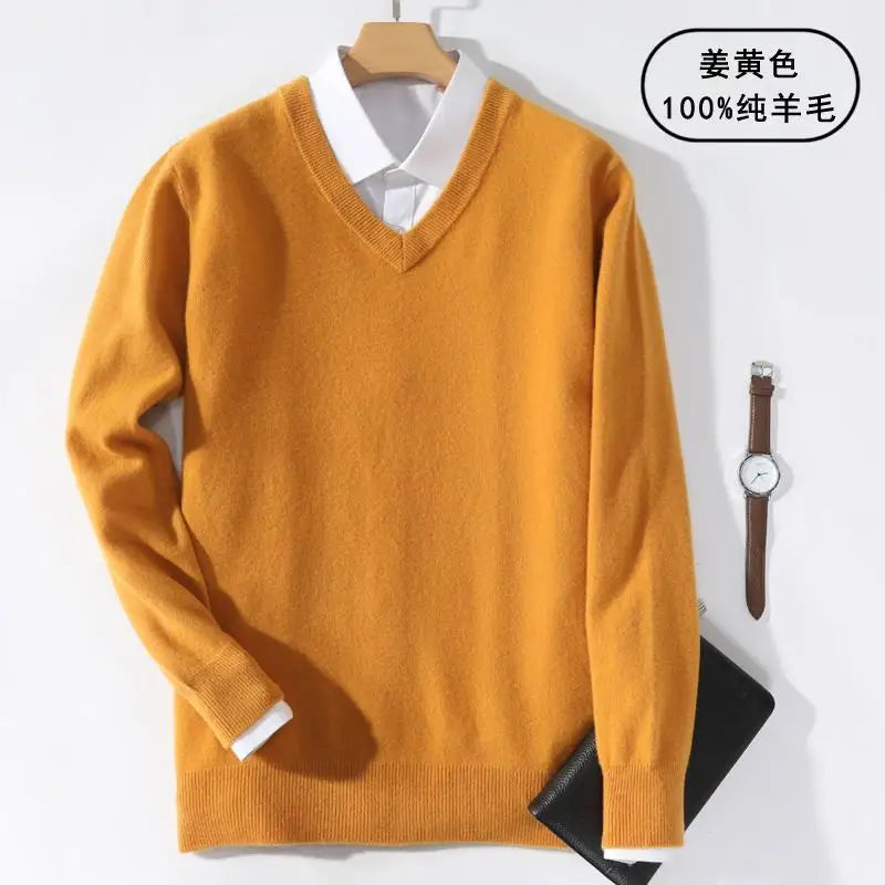Super 100% Cashmere Sweater 2021 Men Pullover Autumn Winter Warm Classic V-neck Sweaters Male Jumper Jersey Hombre Pull Homme