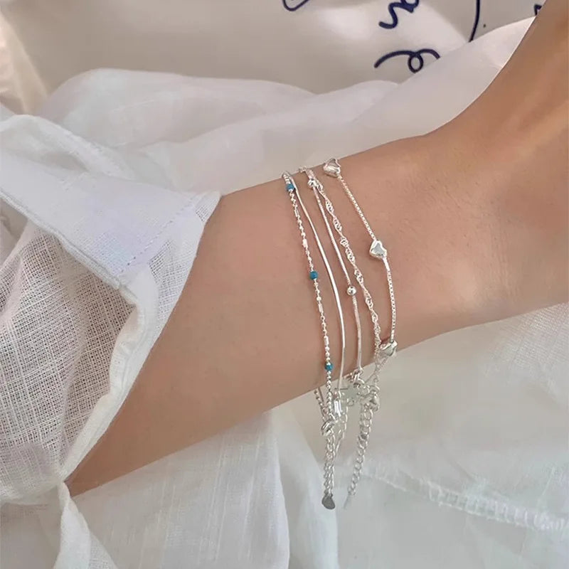 VENTFILLE 925 Sterling Silver Line Extremely Fine Bracelet for Women Love Haert Bead Korean Ins Sweet Jewelry Gift Dropshipping