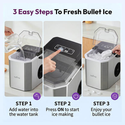 LOEFME 12kg/24h Electric Ice Maker Desktop Fully Automatic Bullet Ice Fast Ice Maker Machine Self-Cleaning Home Cafes Camping