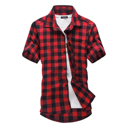Red And Black Plaid Shirt Men Shirts 2026 New Summer Fashion Chemise Homme Mens Checkered Shirts Short Sleeve Shirt Men Blouse