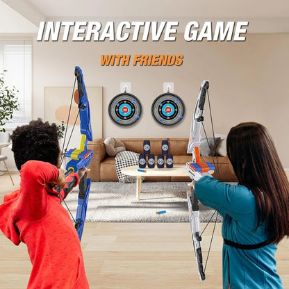 Soft Bow Archery Set Shooting Game Toy with Wrist Guard and Target Summer Outdoor Sports Play Equipment Birthday Holiday Gift