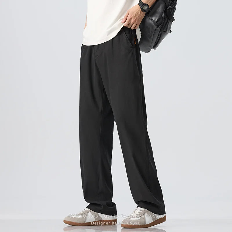 Summer Lyocell Fabric Ultra-thin Trousers Men's Loose Straight Cool Breathable Daily Sports Blue Casual Trousers Fashion Korean