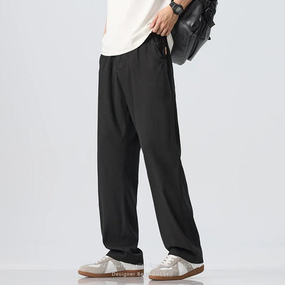 Summer Lyocell Fabric Ultra-thin Trousers Men's Loose Straight Cool Breathable Daily Sports Blue Casual Trousers Fashion Korean