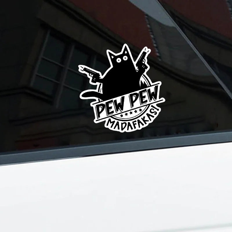 "Pew Pew Madafakas" Cat with Guns Vinyl Sticker Waterproof Decal for Laptop Water Bottle Phone Car Van Tent Wall Decor
