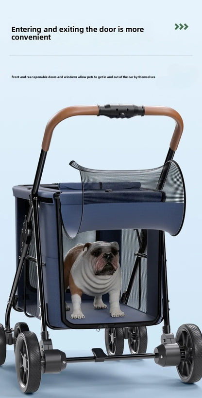 High Quality Foldable 4 Wheels Pet Carrier Adjustable Comfortable Waterproof Pet Stroller Washable Portable Travel Product