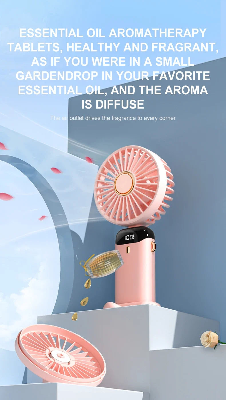 5000mAh Portable Fan Rechargeable 90° Foldable 5 Speed Mini Air Conditioner Small Fan Air Cooler with LED Digital Display