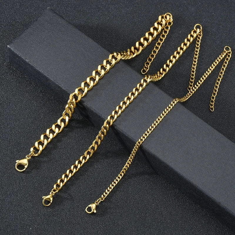 3.5-7MM Stainless Steel Chain Bracelets For Men Women Punk Curb Cuban Link Chain Bangle Fashion Party Never Fade Jewelry