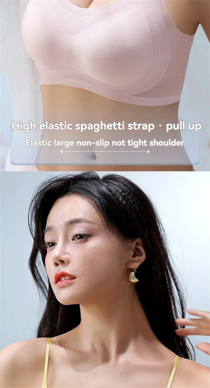 Ultra-Thin Breathable Ice Silk Top Bra Women's Bustier Underwear Seamless Back Halter Vest Wrap Bra Small Chest Together