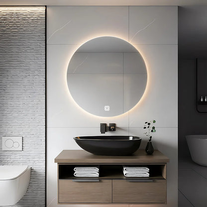 Smart Round Bathroom Mirror With LED Backlit Lights Wall Mounted Mirror 3 Colors Memory Stepless Dimmable Waterpoof IP54 Touch Switch